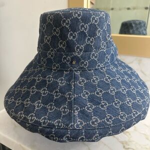 Gucci Denim Monogram Wide-Brim Hat